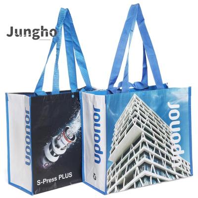 China High quality custom LOGO handled printing foldable film coated supermarket nonwoven reusable sublimation portable rpet shopping bag for sale