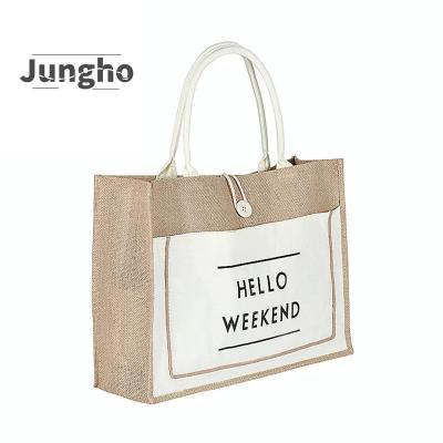 China Hot Fashion Casual Everyday Yellow Vintage Big Size Amazon Sale Beach Folding Tote Woven Bag Jute Eco-Friendly Reusable Eco-Friendly Shopping Bag for sale