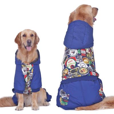 China Sustainable print with rib sleeve winter padded coat clothes for big dog for sale