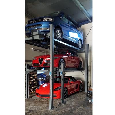 China Garage Parking Equipment 3 Car Hoist 4 Post Lift Vehicle Parking Car Triple Stacker Lift for sale