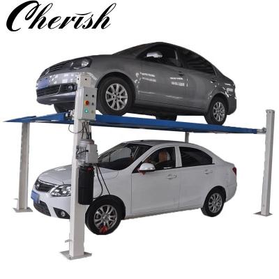 China Hydraulic Automatic Parking Four Post Two Level Parking Lift Car Garage Equipment for sale