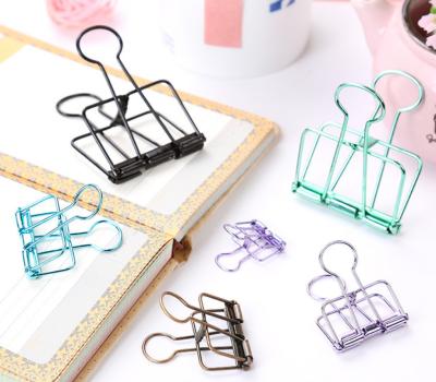 China Hollow Metal Folder Ticket Clip 19MM Rose Gold Binder Clips Metal For Office Stationery for sale