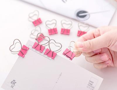 China Cute Office Binder Clip Pink Heart Shape Papers File Folder Tickets Clips Student Office for sale