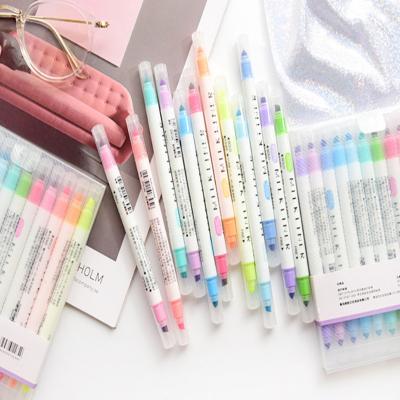 China 2020 12pcs marker double-end highlighter set light color marker for diary decoration for sale