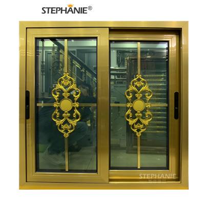 China Folding Screen China Made Gold Color Double Glazing Aluminum Casement Window For Apartment for sale