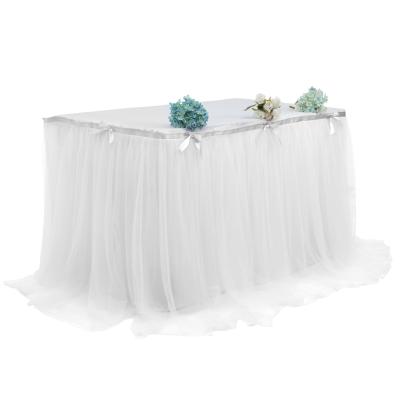 China Disposable White 100% Polyester 6ft Tutu Table Skirt For Table Buffet Rows Skirting for sale