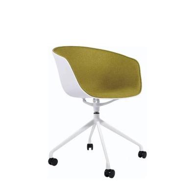 China Wholesale Customized Modern Plastic Cafe Chair Yellow Adult Spinning Plastic Dining Chairs With Wheels for sale