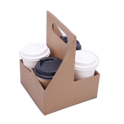 China Recyclable Custom Disposable Take Away Kraft Paper Coffee Cup Drink Holder Carrier for sale