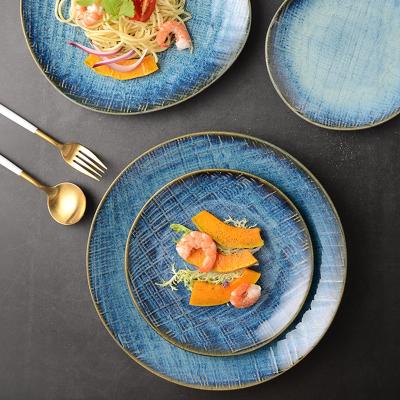 China Sustainable Japanese Ceramic Dish Steamed Fish Dish Blue Porcelain Dinner Plate Home Kitchen Tableware for sale