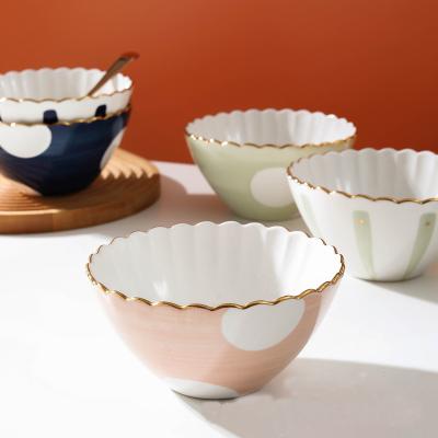 China Rim PhnomPenh Ceramic Salad Fruit Viable Creative Wavy Bowl Design Ceramic Bowl for sale