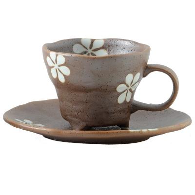 China Viable Retro Japanese Ceramic Mug Rough Porcelain Pottery Coffee Cup And Saucer Set For Daily Use With Handle for sale