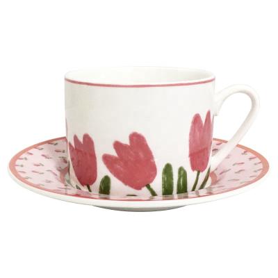 China Viable Tulip Ceramic Coffee Cup And Saucer Set 250ml Milk Cup Porcelain Cookie Dessert Dish Hotel Daily Use With Handle for sale