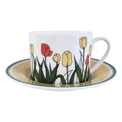 China Sustainable Utensil 250ML Tulip Ceramic Coffeware Sets Milk Tea Mugs Cups And Saucers Kitchen Drinkware for sale