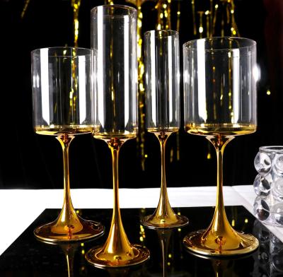 China Bottom Cocktail Champagne Drinkware Glasses Crystal Party Cup Home Restaurant Red Wine Glass Luxury Transparent Metal Cups for sale