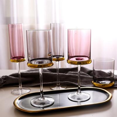 China Transparent Luxury European Electroplating Gold Plating Red Wine Champagne Juice Wine Glass Cup Party Hotel Wedding Cocktail for sale