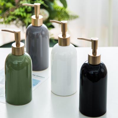 China Modern 420ml Liquid Soap Shampoo Lotion Shower Gel Ceramic Container Empty Bathroom Pump Bottle Portable Soap Dispensers for sale