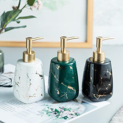 China Modern Luxury Ceramic Hand Bottle Marble Bathroom Shampoo Bottles Household Lotion Squeeze Bottle Toilet Decoration for sale