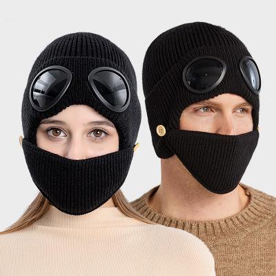 China Protective Fashion Hood Pilot Hats Glasses Ear Mid 2021 Beanie Hat Masks Goggles Waterproof Woven Fashion Medium for sale