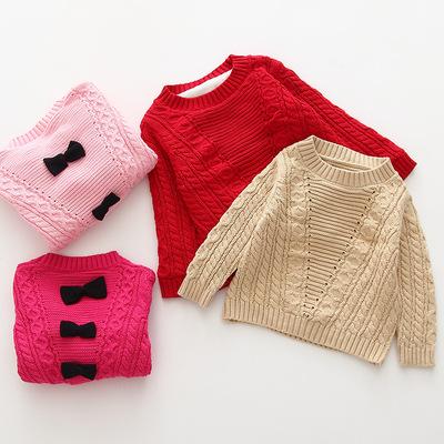 China Anti Wrinkle Winter Children's Boutique Clothing Bow Knitted Sweaters Sheath Long Jumper Sweaters For Baby Girl Kids for sale