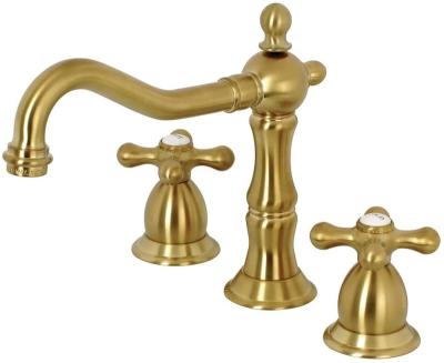 China EVA Hot Sale Metered Faucets Retro Style Brushed Double Handle Bathroom Vanity Faucet 3 Hole Brass Faucet for sale