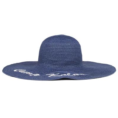 China Wholesale Custom Solid Color Logo Straw Sun Hat,Big Embroidery 2020 Wide Brim Foldable Summer Beach Hat New,Stylish Blue Women Hats for sale