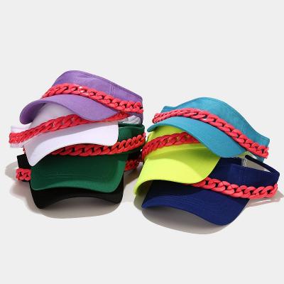 China 2021 Hot Selling Visor Sun Visor Hat With Chain, Macaron Color Acrylic Chain On Empty Visor Hat Sun Hats for sale