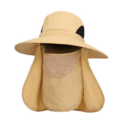 China 2021 Bucket Solid Color Sun Protection Unisex Outdoor Fishing Hat With Face Mask Increasing UV Protection Hat With Mesh for sale