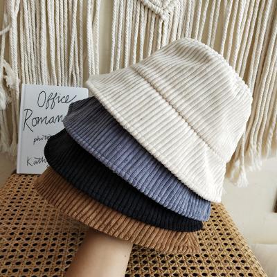 China 2021 Elegant Corduroy Bucket Hat White, Luxury Corduroy Bucket Hats Custom Embroidered Logo, Women Bucket Hat Winter for sale