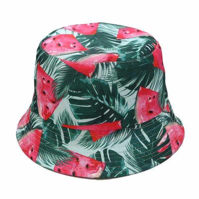 China 2021 summer fruit and floral printed bucket hat watermelon printed bucket hat, fruit and floral bucket hat designer, fashionable bucket hats for adults for sale