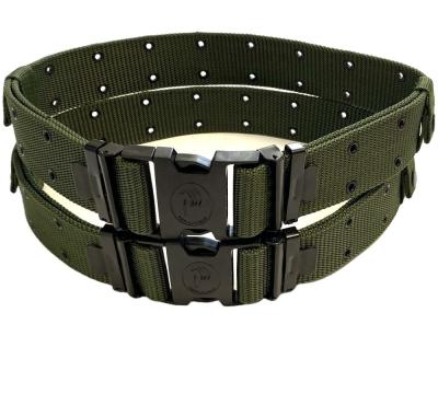 China Durable Customized 5.5cm People's Army Belt PP Material Green Webbing Belt With Quick Release Logo On Buckle for sale