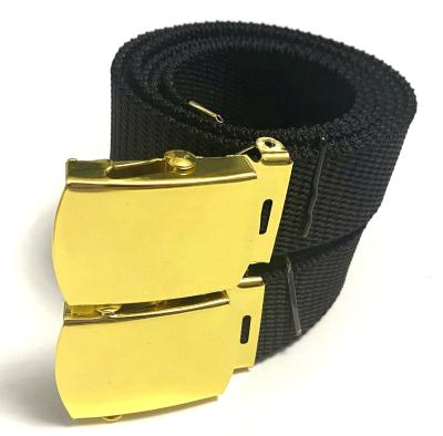 China High Quality Durable 3.2cm Black PP Webbing Belt With Gold Color Iron Buckle for sale