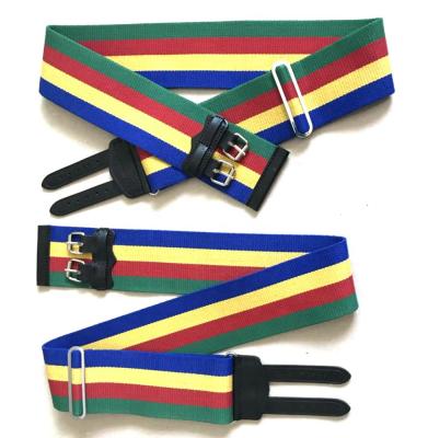 China Durable Chinese Supplier 7.5cm Multicolor Stable Webbing Belt With Strong Black Leather And Iron Buckles for sale