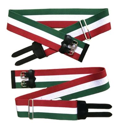 China High Quality Durable 3inch Green White And Red Color Webbing Stable Belt With Black Leather And Pin Buckle for sale