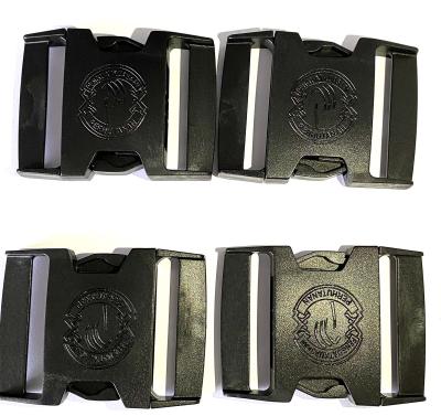 China 6CM width plastic release buckle in durable black color with Malaysia Lasering or embossed logo for sale