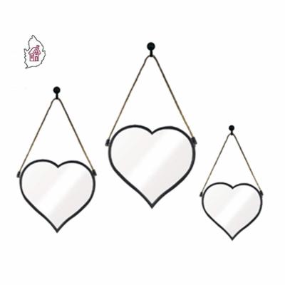 China Heart shaped rustic mirror 3 set under the black color wall hanging mirror for sale for sale