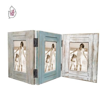 China Antique Three Colors Folding Wood Frame Table Top Wooden Free Standing Picture Frame for sale