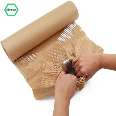 China Recycled Materials Hysen New Arrival 40cm*10m Wood Color Renewable Shockproof Renewable Alternative To Bubbling Cushioning Wrap Paper Honeycomb for sale