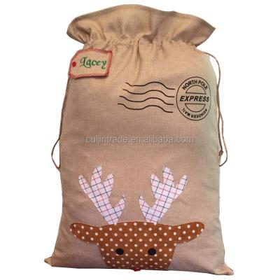 China 2019 Hessian Kids Burlap Santa Sack Kids Jute Sack Wholesale Christmas Gift Sack Candy Monogrammed Jute Big Santa Sack for sale