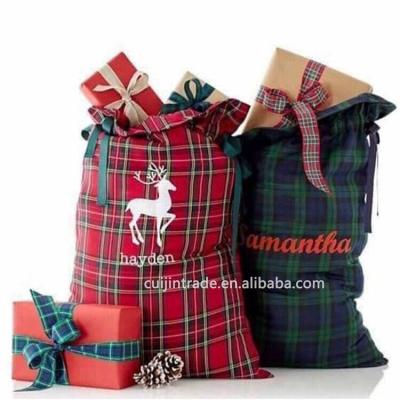 China Personalized Cotton Buffalo Plaid Santa Sack 2022 Merry Christmas Gift Bag Personalized Cotton Buffalo Plaid Santa Sack for sale