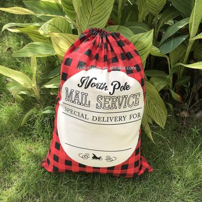 China Wholesale Personalized Buffalo Plaid Cotton Santa Sack Christmas Decoration Santa Gift Bag Personalized Candy 2019 Return Buffola Plaid Cotton Santa Sack for sale