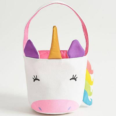 China Decoration Unicorn Storage Basket, High Quality Unicorn Canvas Basket Monogram Rainbow Unicorn Storage Basket Easter Style for sale