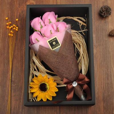 China Rose Flower Bouquet Graceful Valentine's Day Soap Flower Bouquet Gift Box Scented Immortal Rose Soap Flower for sale