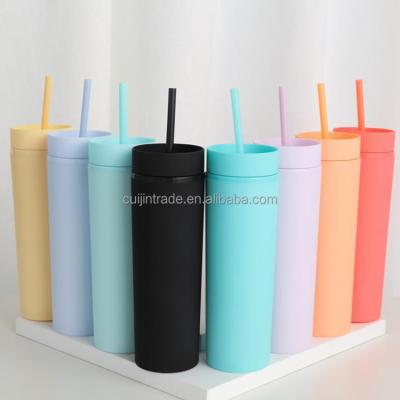 China 2021 New Arrival Viable Plastic Tumbler Cup 450Ml/16OZ Water Bottle Matt Mug Skinny Tumbler With Lid And Straw for sale