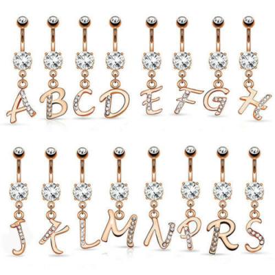 China Casual/Sporty Rose Gold Plated Initial Dangle Belly Ring for sale