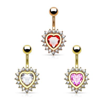 China Vintage Belly Button Ring Heart Crystal Clear Dangle Navel Ring for sale