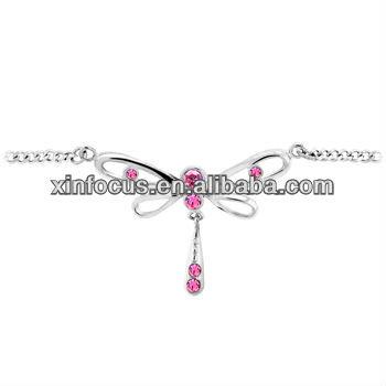 China Stainless Steel Passion Pink DRAGONFLY Jeweled BACK Belly Chain for sale