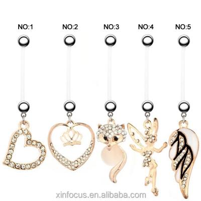 China Fashionable Different Fancy Gold Plated Belly Ring Body Piercing Jewelry Ring Unique Belly Ring Rose Designs Pregnancy Belly for sale