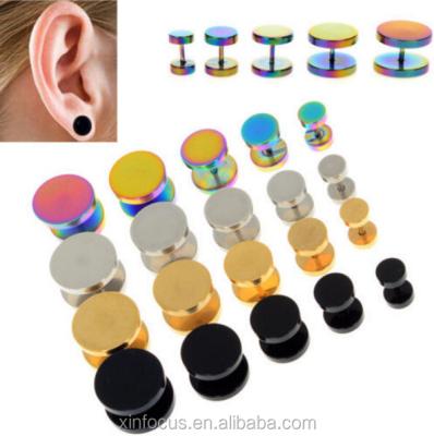 China Black Gold Stainless Steel Cheater Fake Fake Ear Plugs Flesh Tunnel Measures Tapes Stretcher Earring 6-14mm for sale