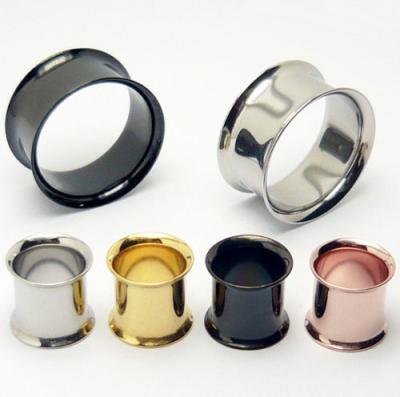 China Stainless Steel Gold Plated Double Flared Tunnel 0 Gauge Plugs for sale