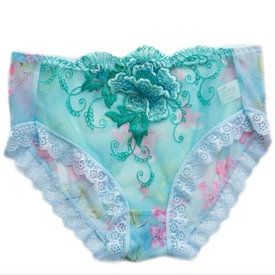 China QUICK DRY Warm Lace Embroidery Breathable Buttocks Briefs Peony Flower Mesh Cotton Transparent Mid Waist Briefs for sale